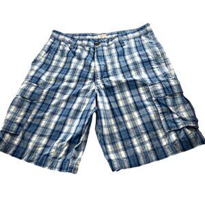 Dockers Men's Blue Plaid Cargo Shorts Size 34 100% Cotton